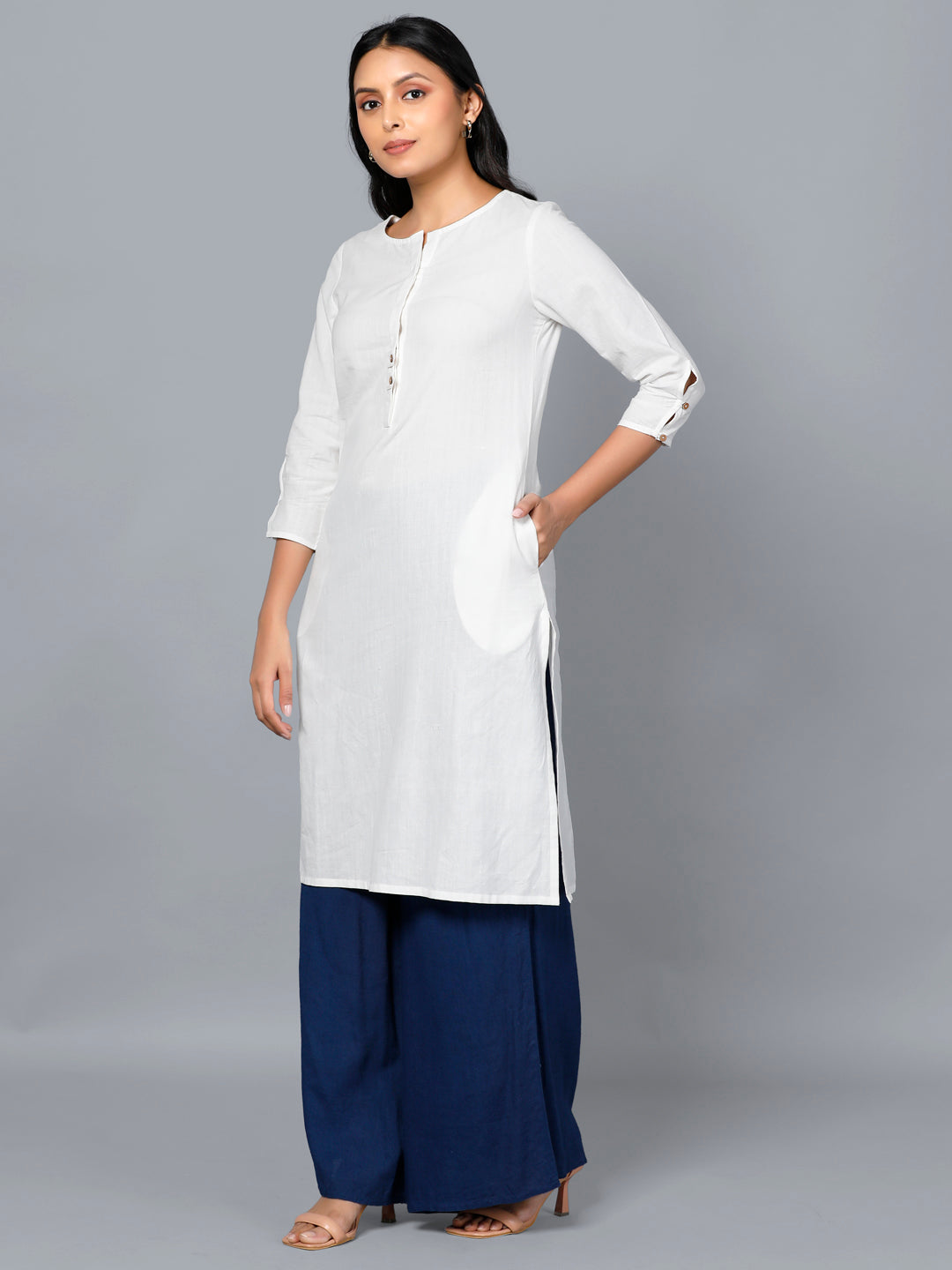 Eco Khadi Cotton White Classic Kurta - Ambar