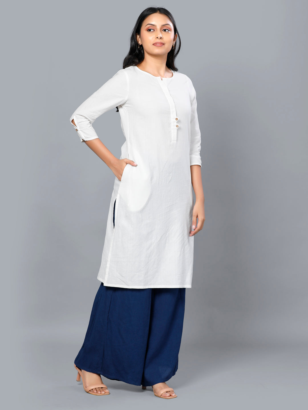 Eco Khadi Cotton White Classic Kurta - Ambar