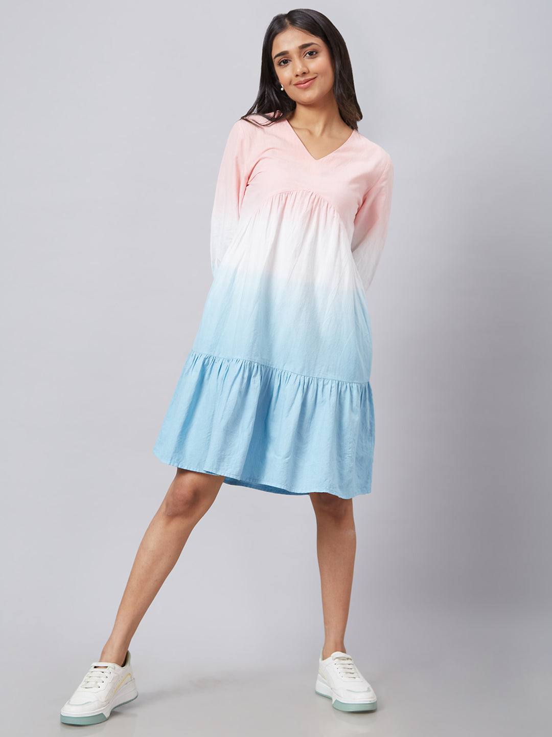Eco Khadi Sustainable Conscious Muslin Pink Blue Ombre Tier Dress Eco Khadi Sustainable Conscious Muslin Pink Blue Ombre Tier Dress