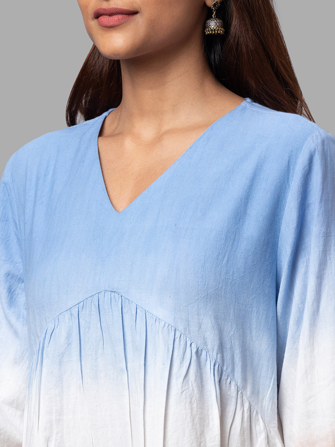 Eco Khadi Cotton Ombre Blue Brown Dress - Saya