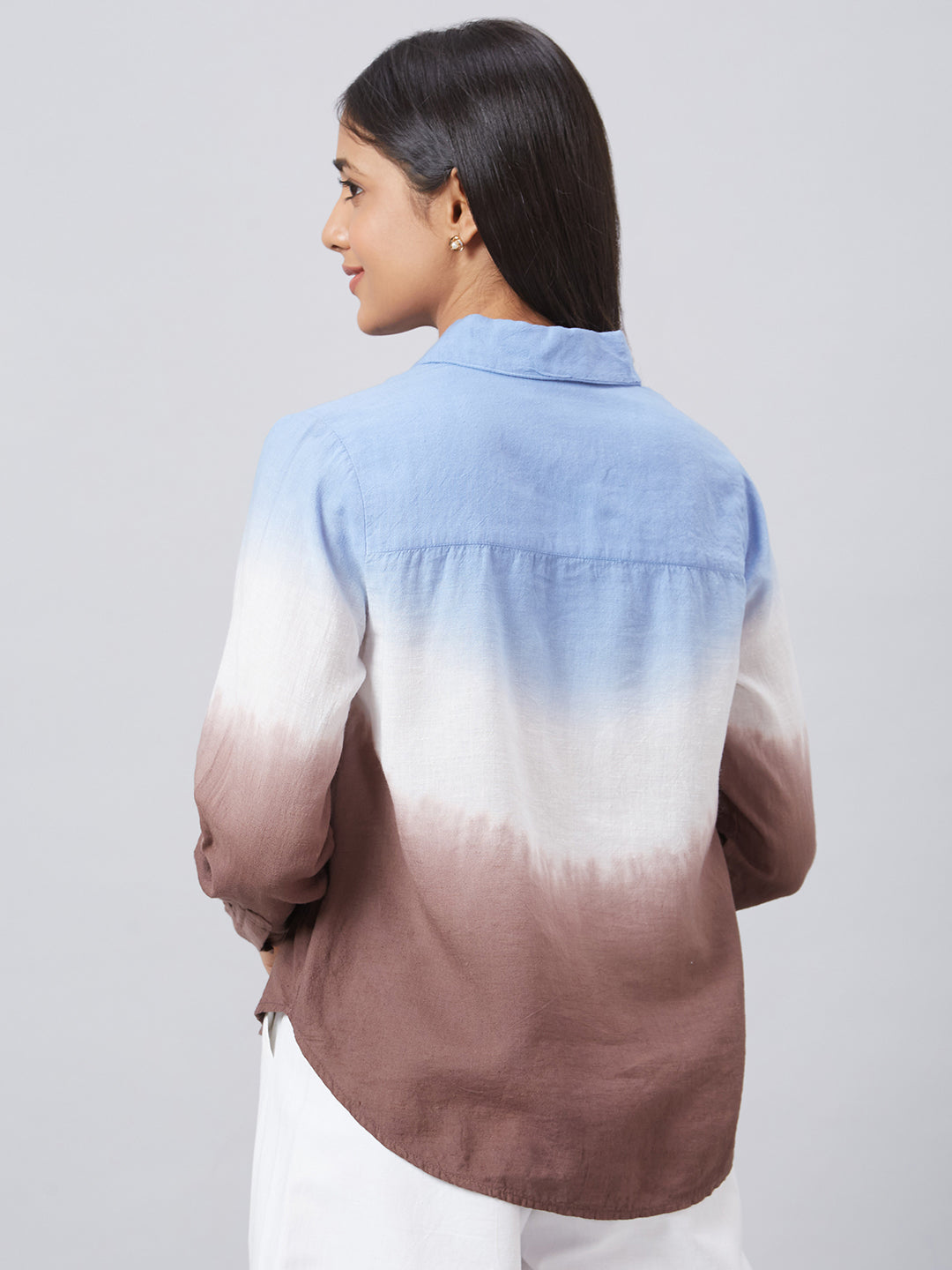 Eco Khadi Cotton Blue Brown Ombre Classic Shirt