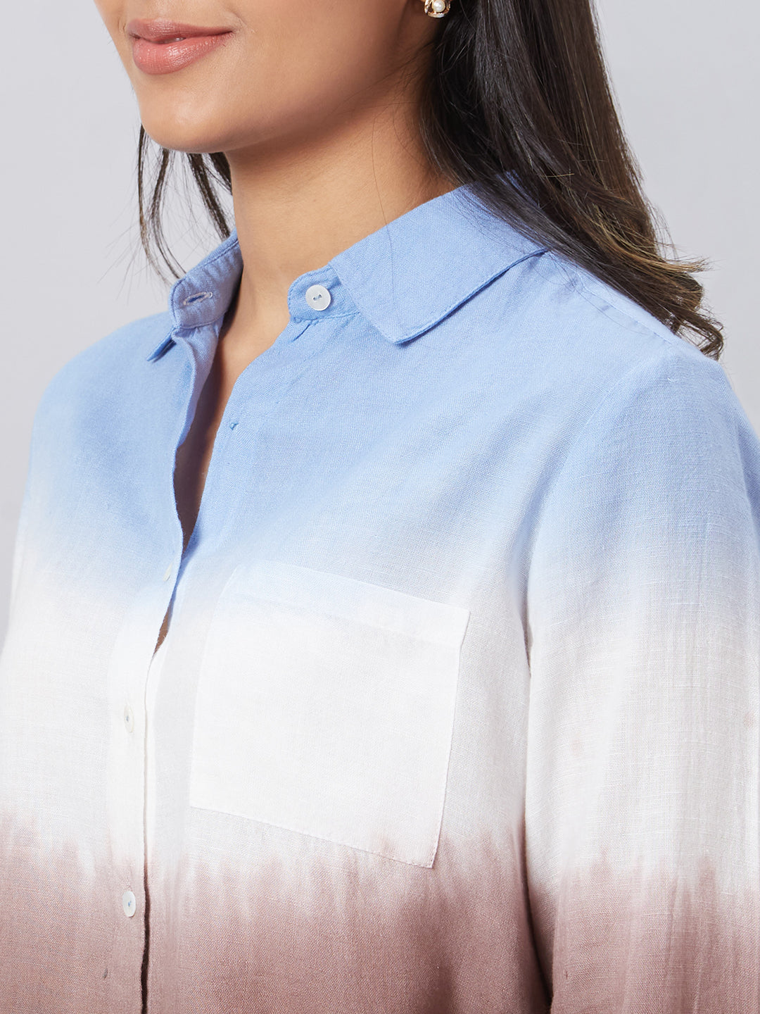 Eco Khadi Cotton Blue Brown Ombre Classic Shirt