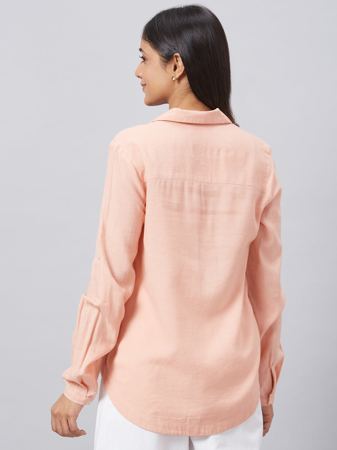 Eco Khadi Cotton Classic Peach Shirt With Stitch Detailing