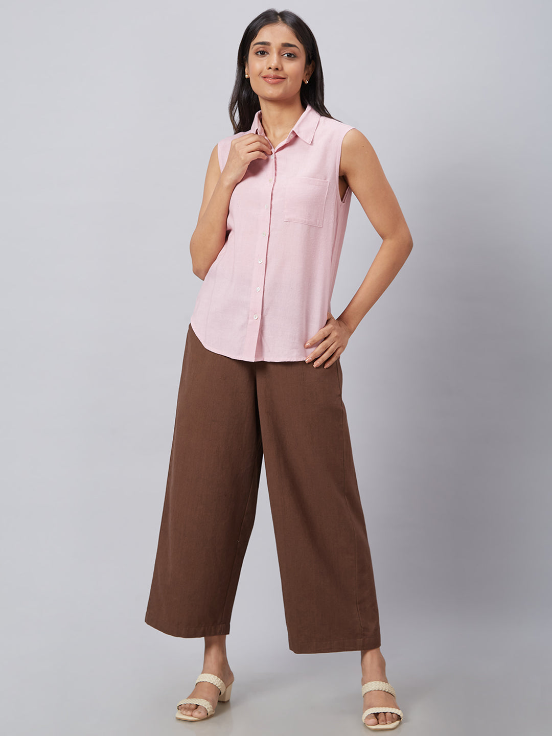 Eco Khadi Cotton Classic Fruit Pink Sleeveless Shirt - Ajra