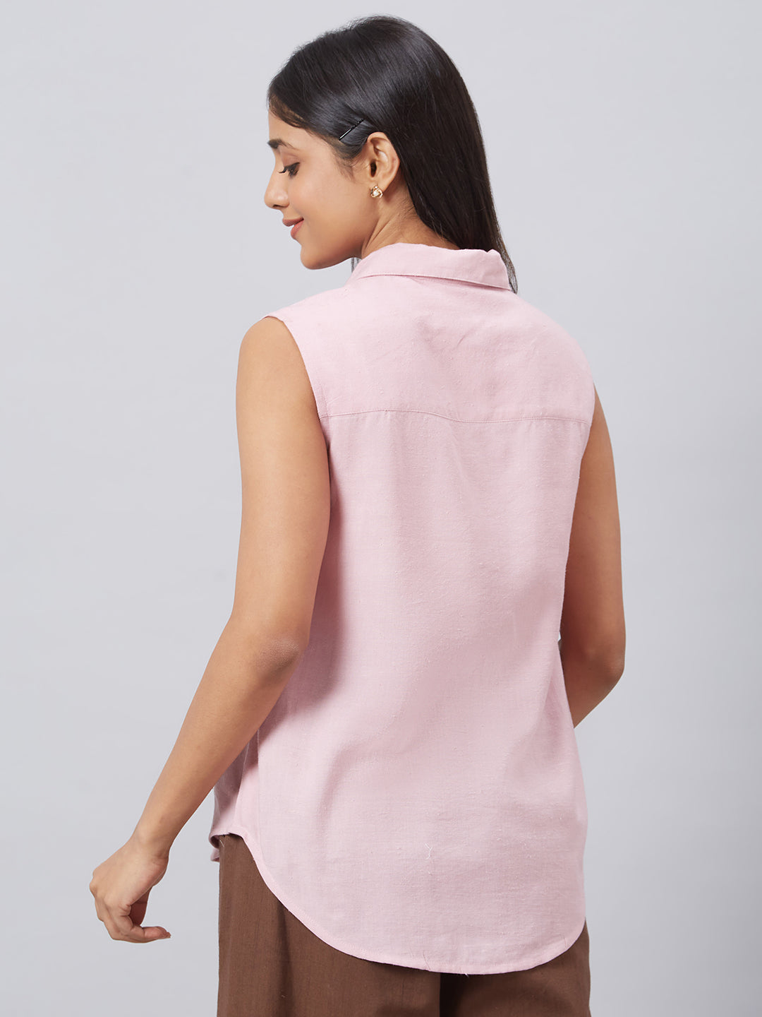 Eco Khadi Cotton Classic Fruit Pink Sleeveless Shirt - Ajra