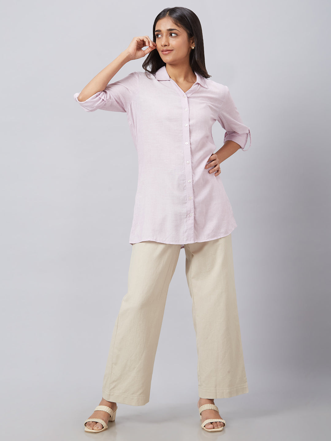 Eco Khadi Cotton Classic Mist Lilac Long Shirt