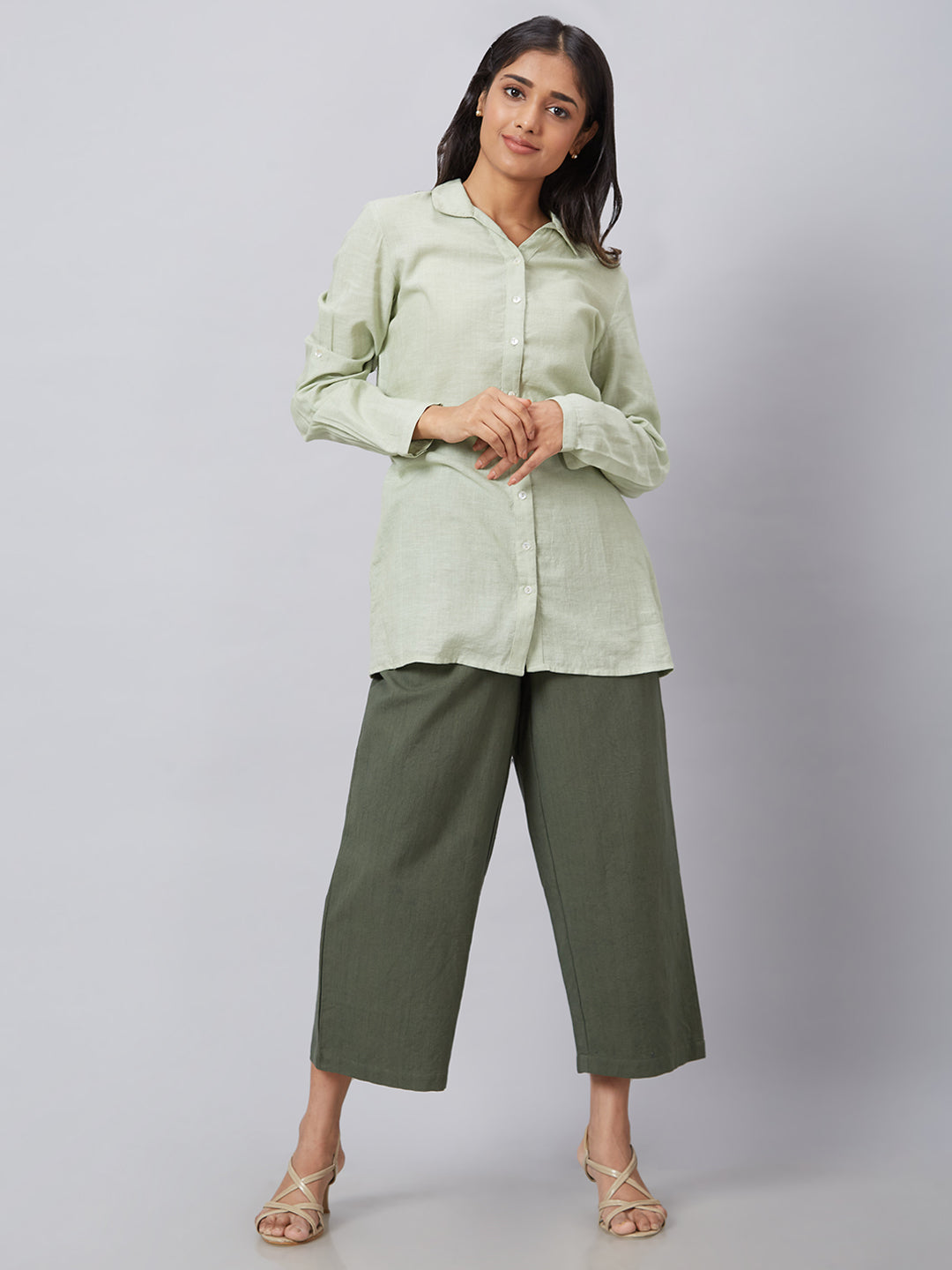 Eco Khadi Cotton Classic Mist Green Long Shirt