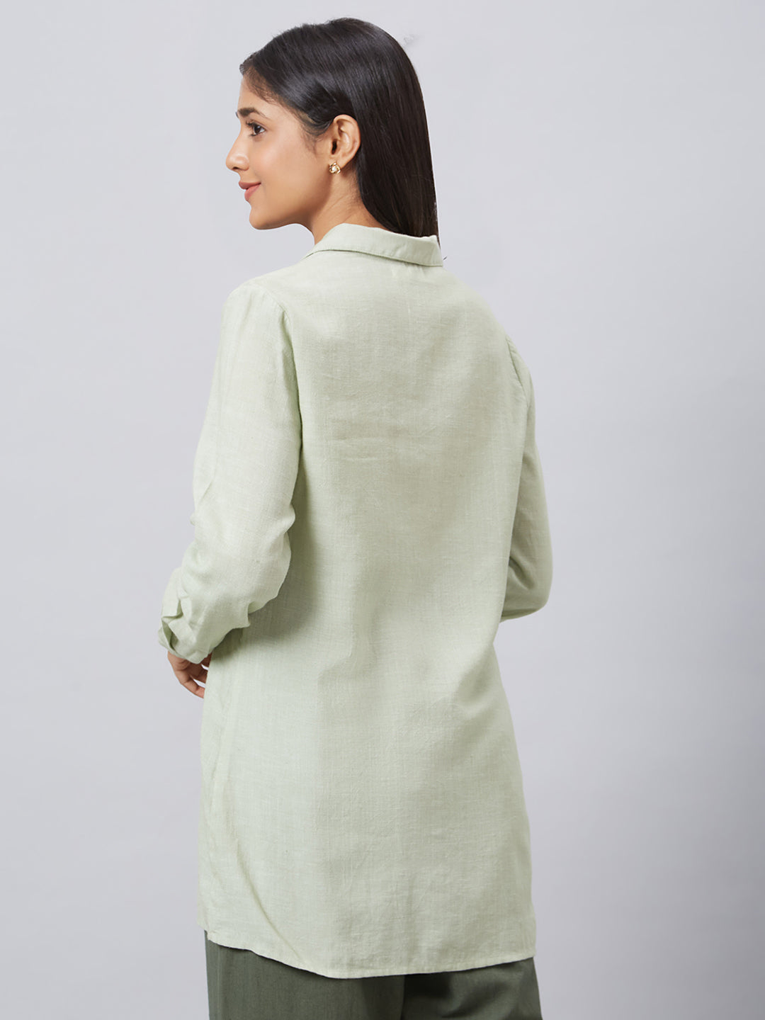 Eco Khadi Cotton Classic Mist Green Long Shirt