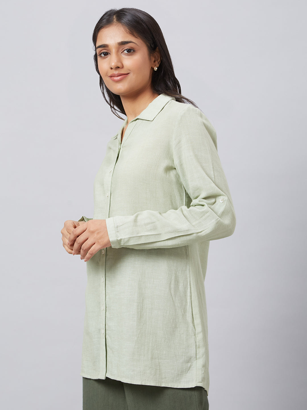 Eco Khadi Silk Winter Green Placement Embroidered Kurta - Rang