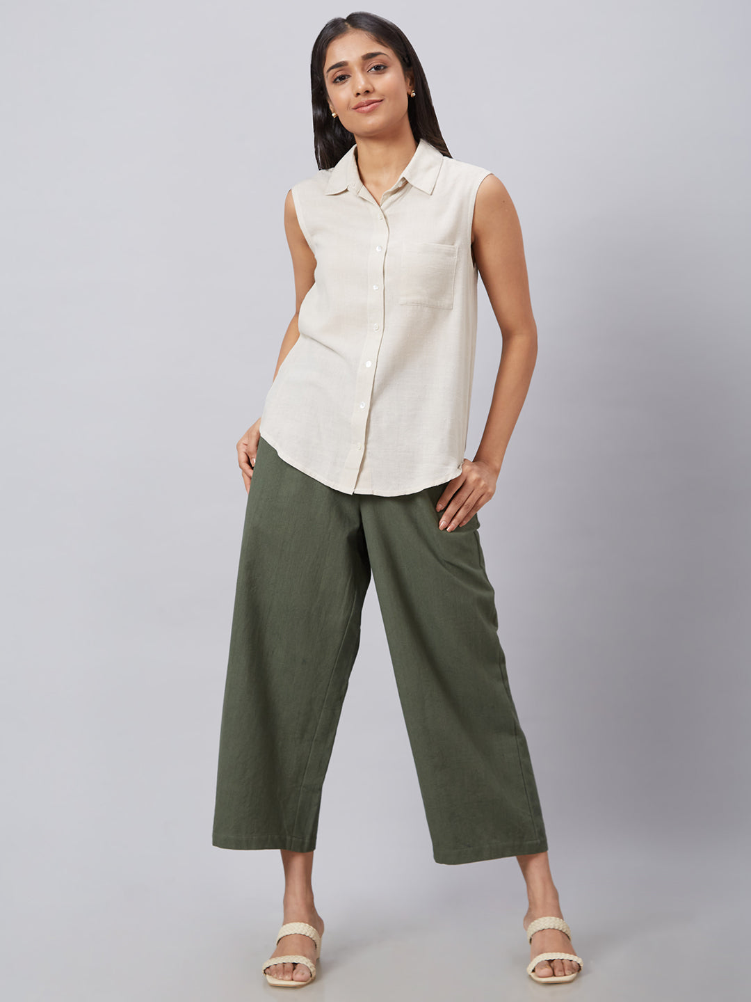 Eco Khadi Muslin Military Green Classic Culotte
