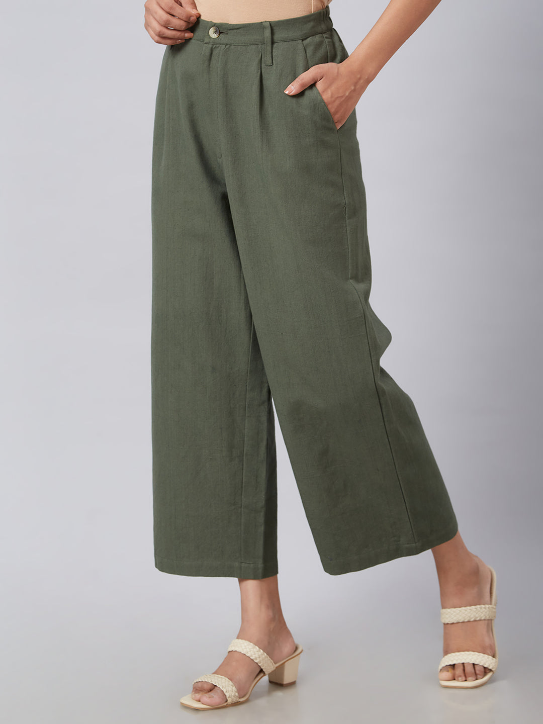 Eco Khadi Muslin Military Green Classic Culotte