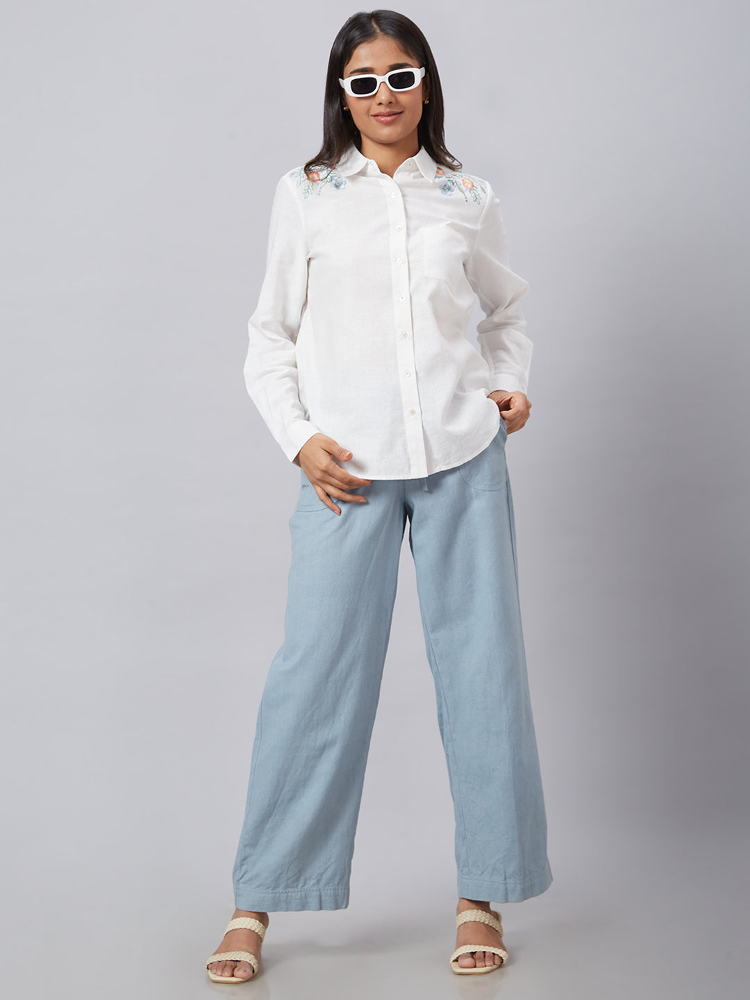 Eco Khadi Muslin Dust Blue Relaxed Pants