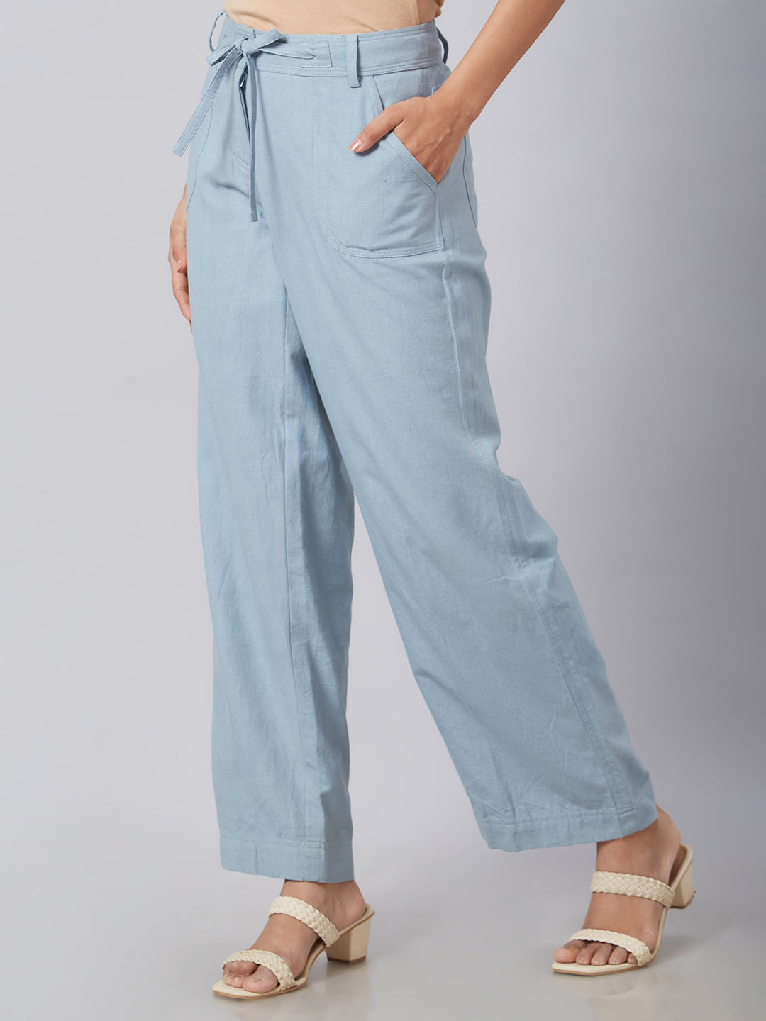 Eco Khadi Muslin Dust Blue Relaxed Pants