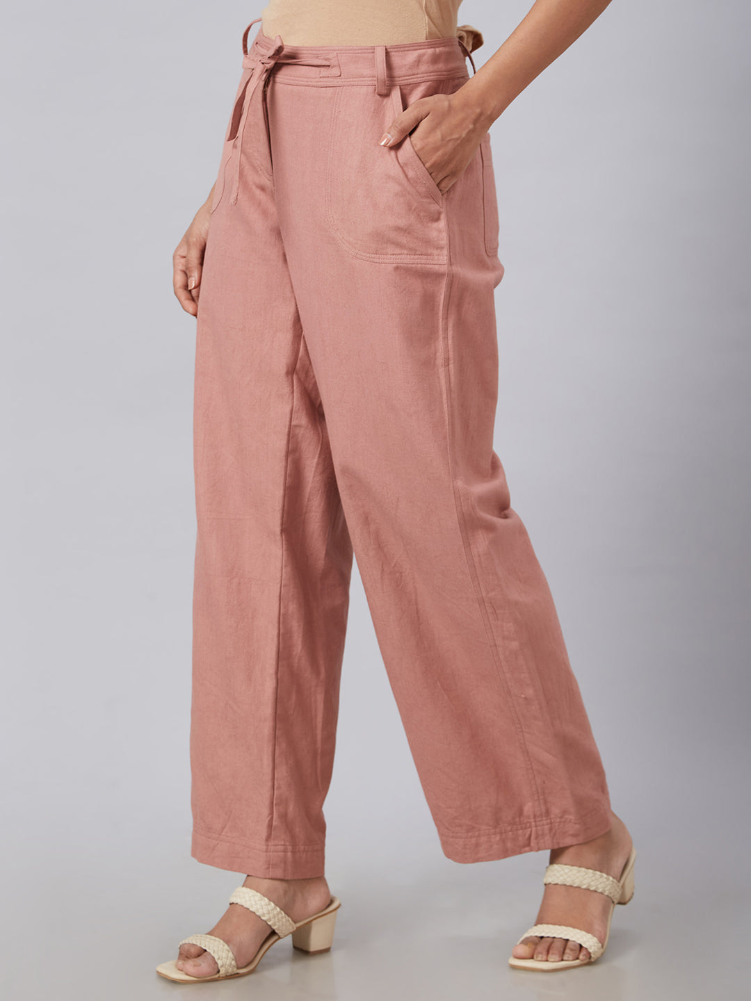 Eco Khadi Muslin Woodrose Relaxed Pants