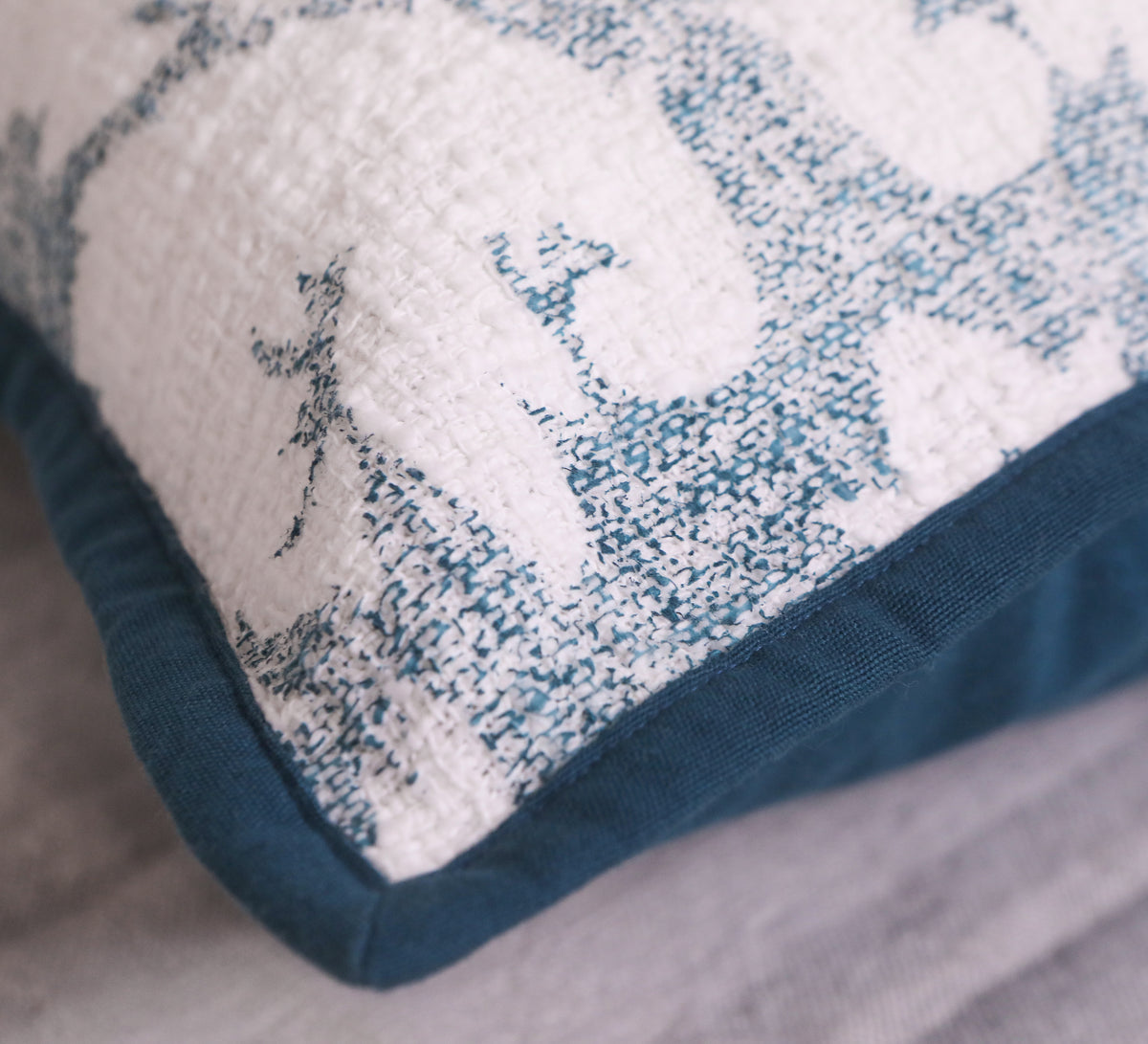 Blue Slub Floral Cushion Cover