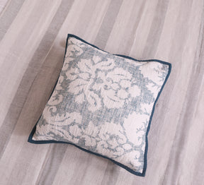 Blue Slub Floral Cushion Cover