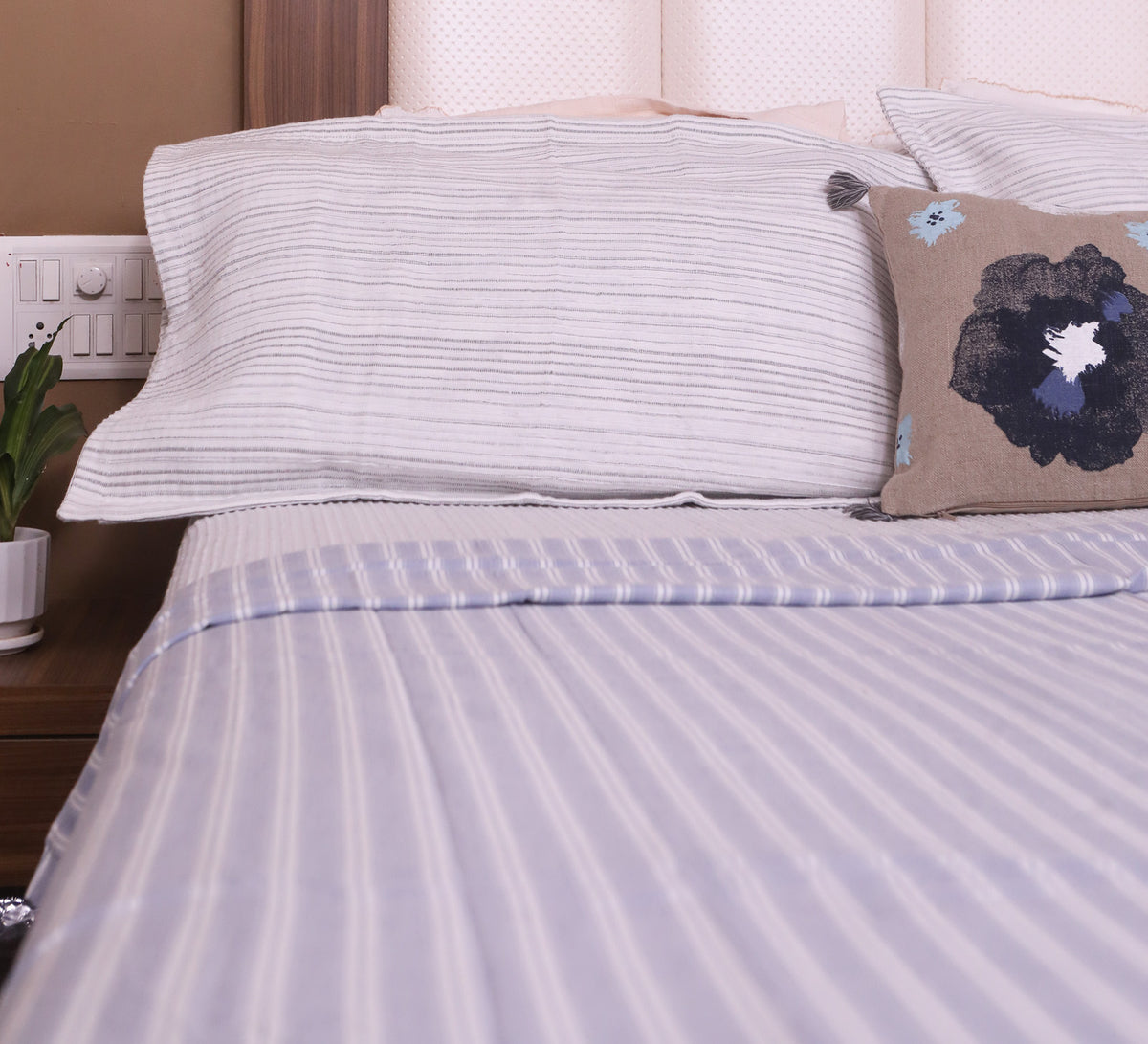 White and blue stripe 100% cotton Single Bed Dhoar