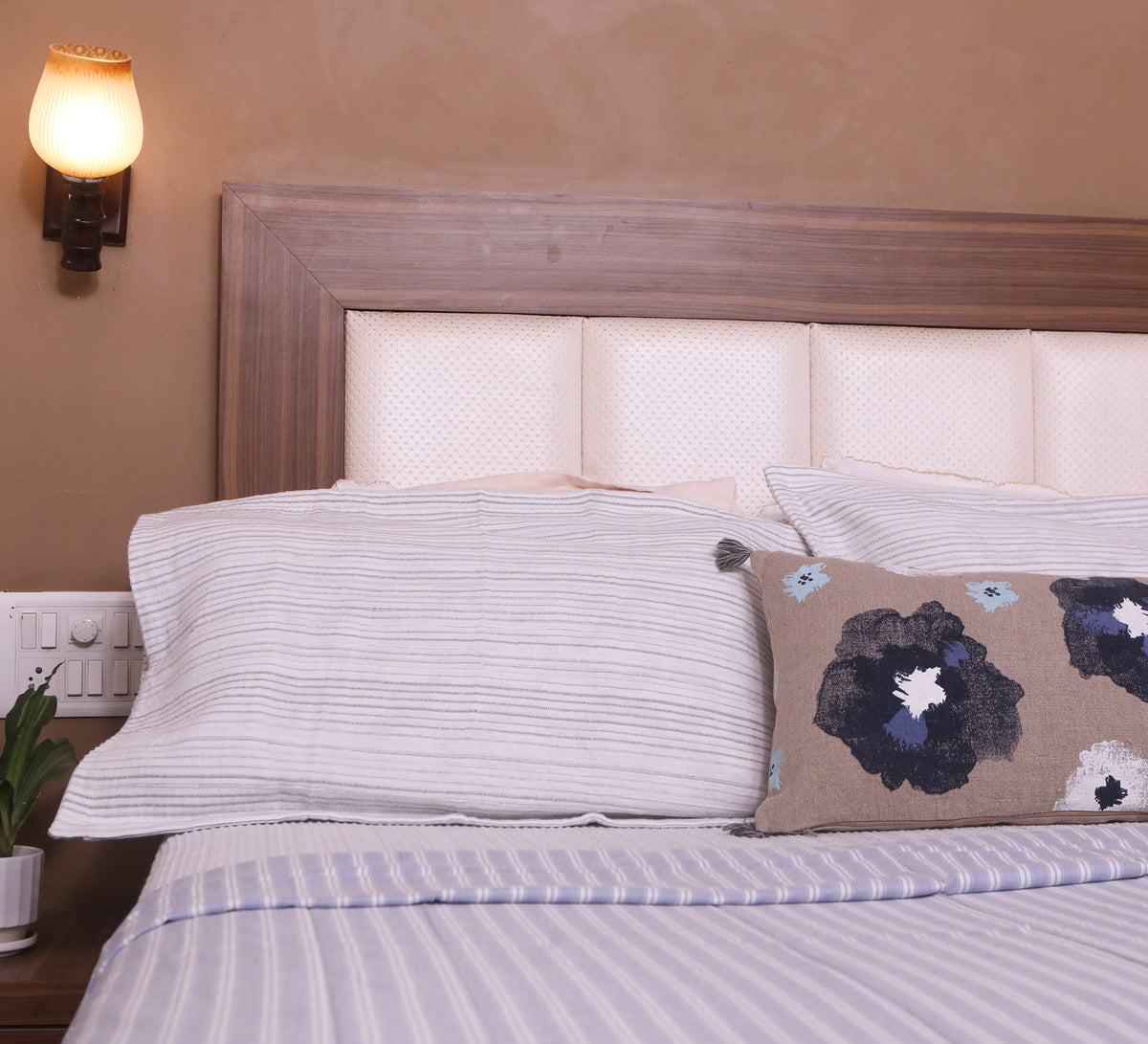 White and blue stripe 100% cotton Single Bed Dhoar