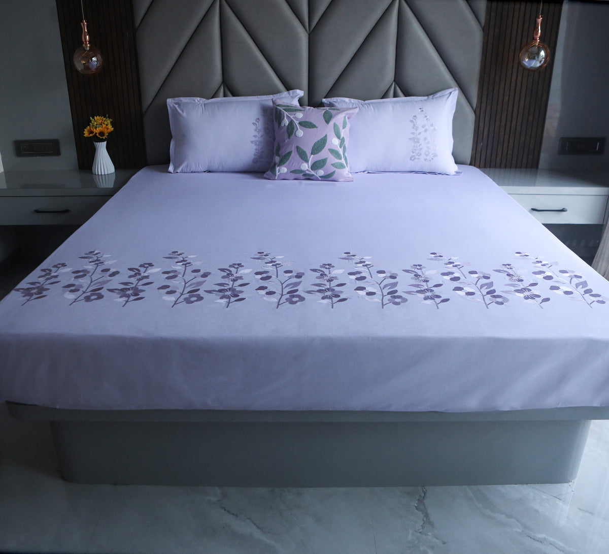 Cotton Satin Embroyed Double  Bed Sheet
