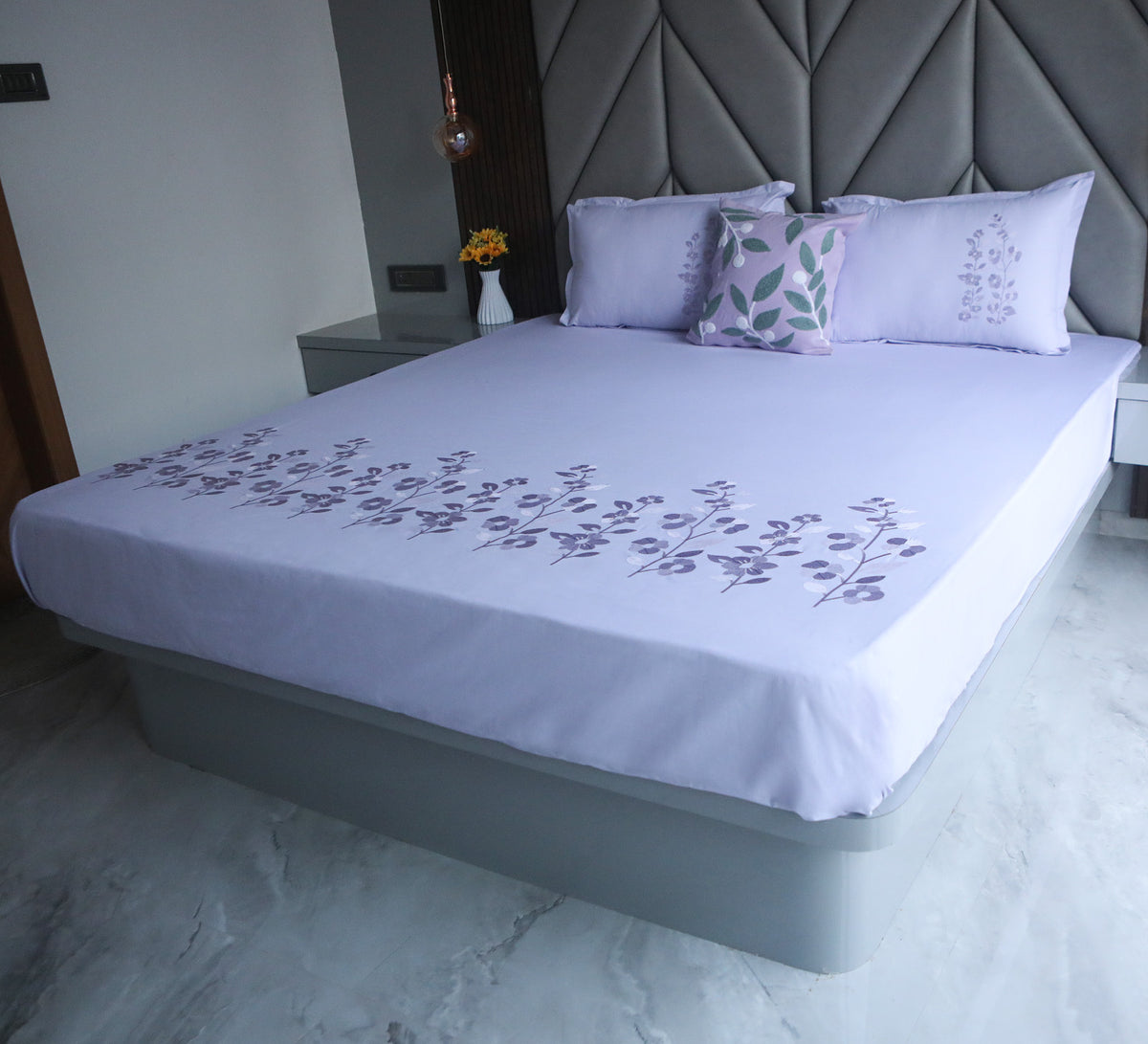 Cotton Satin Embroyed Double  Bed Sheet