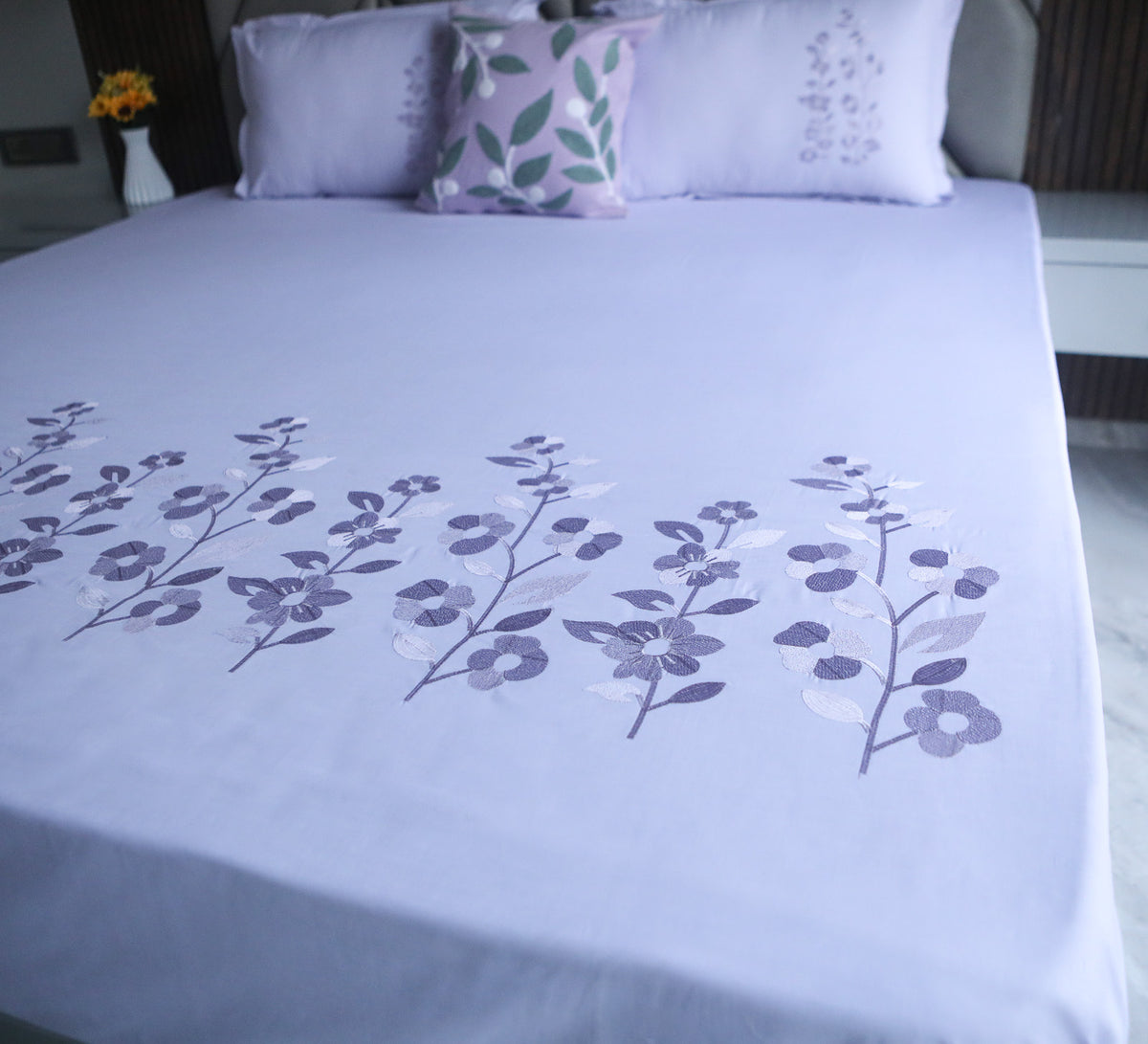 Cotton Satin Embroyed Double  Bed Sheet