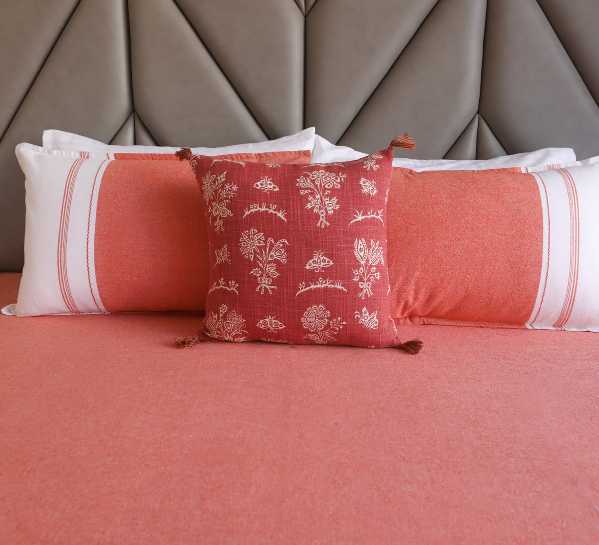 Organic Cotton Orange and White double  bed cover