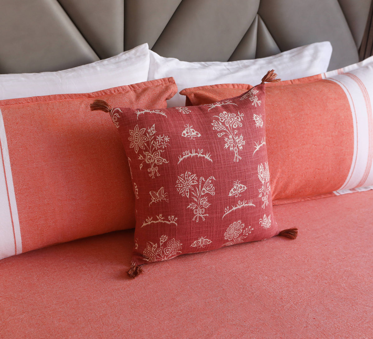 Rust flora 100% cotton Cushion Cover