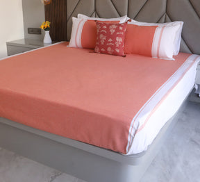 Organic Cotton Orange and White double  bed cover