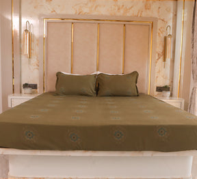 Olive jacquard Woven double bed cover