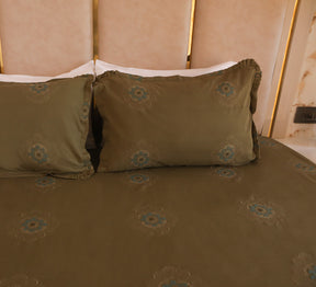 Olive jacquard Woven double bed cover