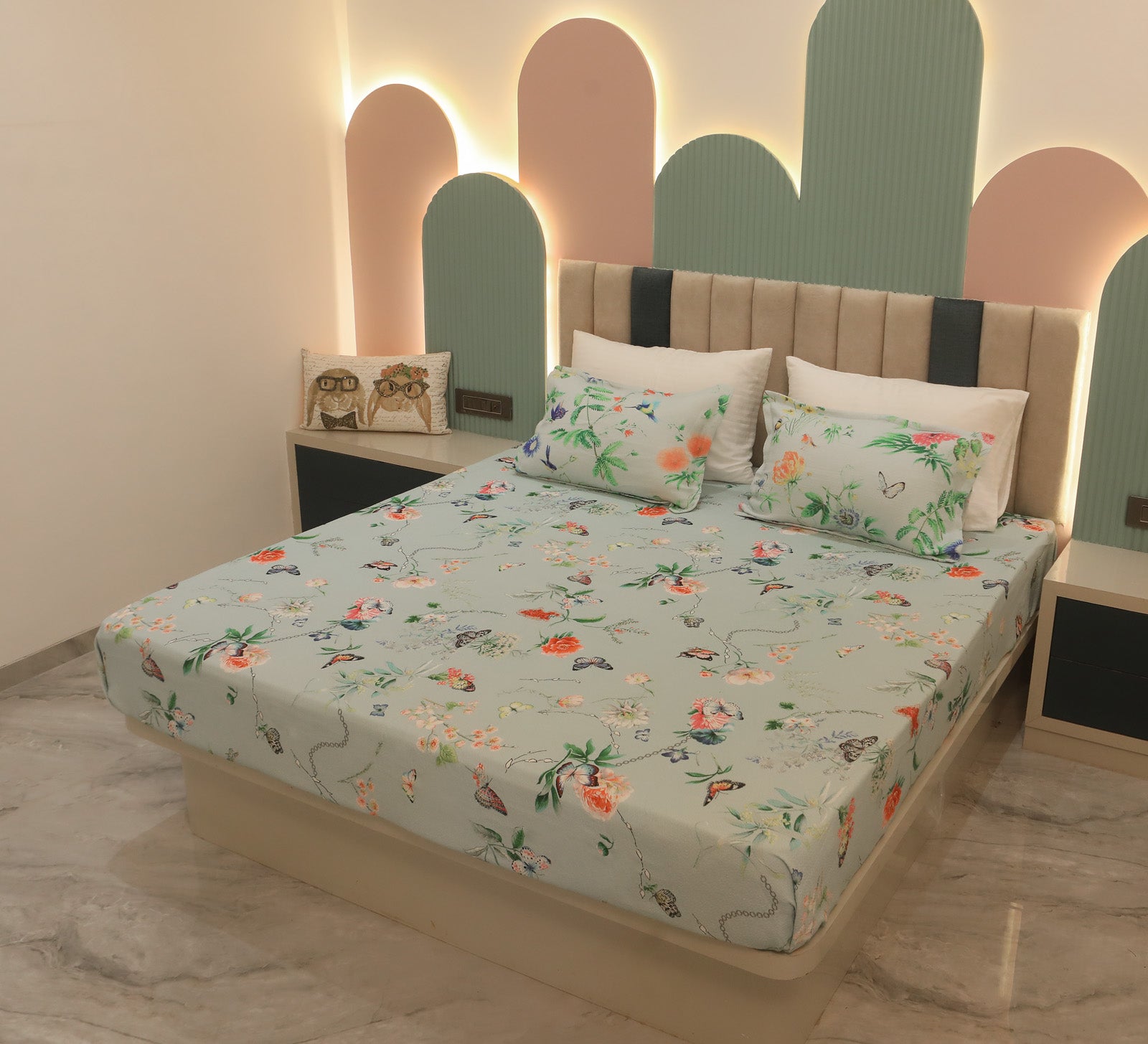 Blue Floral Woven 100% Cotton  Bed Cover