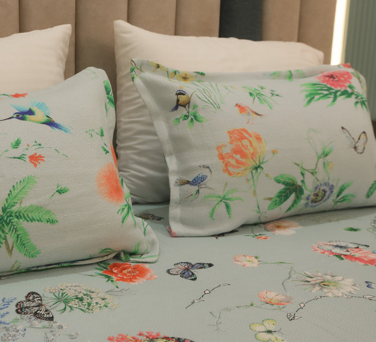 Blue Floral Woven 100% Cotton  Bed Cover