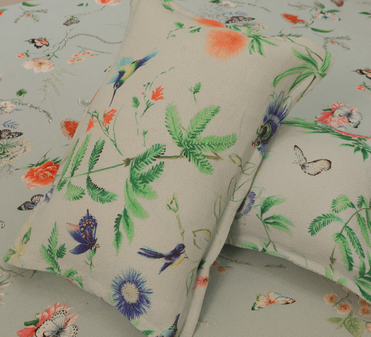 Blue Floral Woven 100% Cotton  Bed Cover