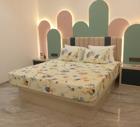 Yellow Bird Printed Bed Cover