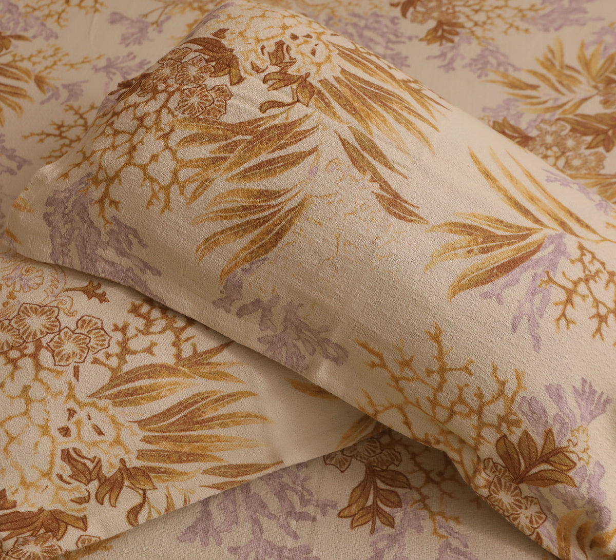 Yellow Coral Print Double Bed Cover