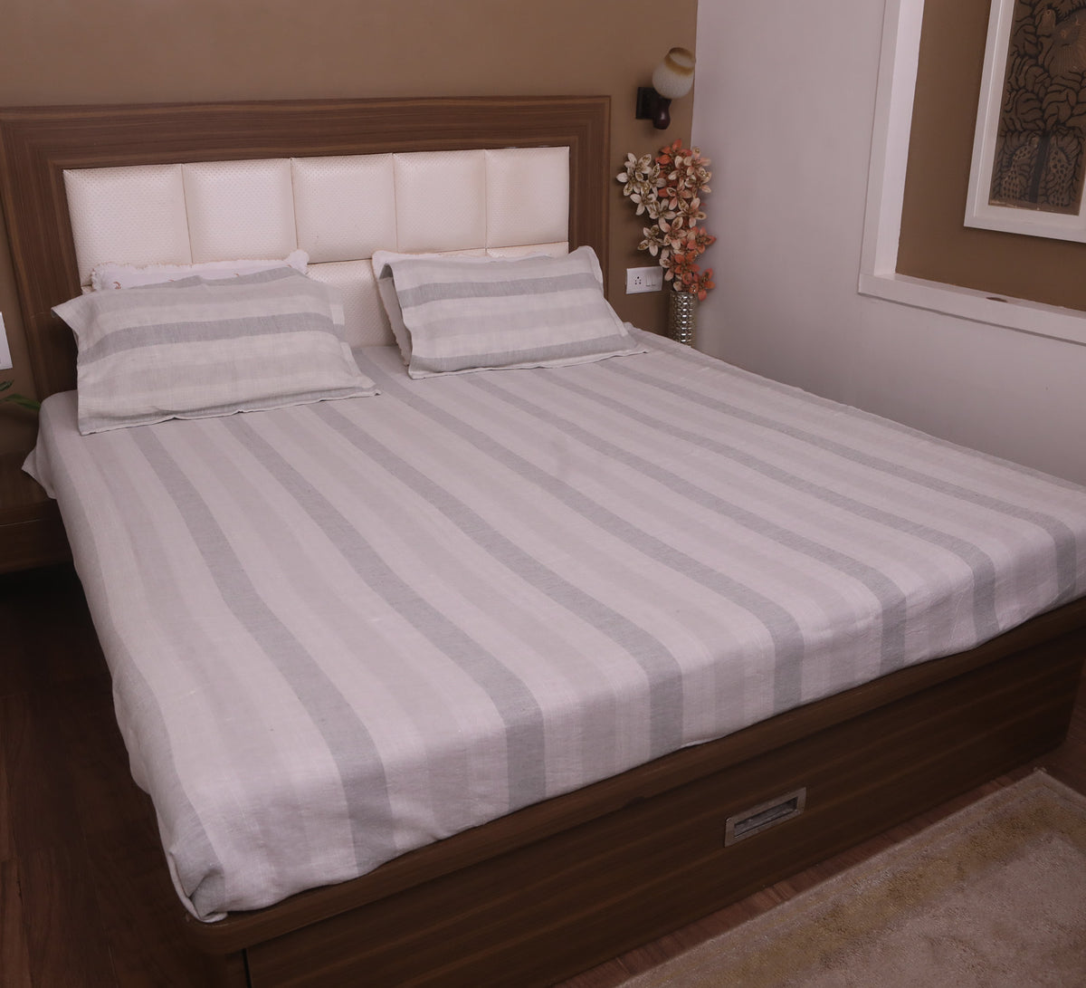 Linen Stripe Bed Cover