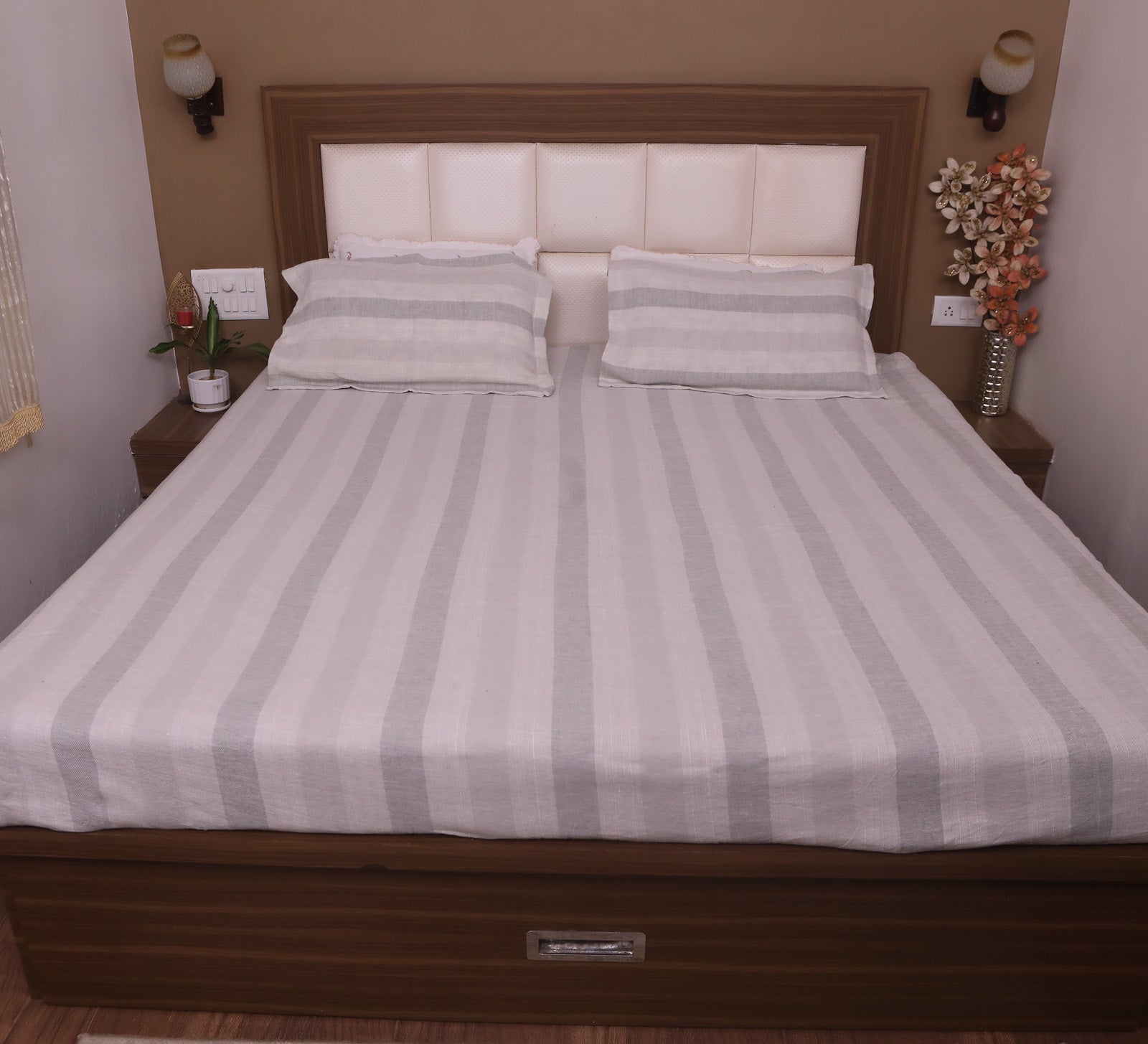 Linen Stripe Bed Cover