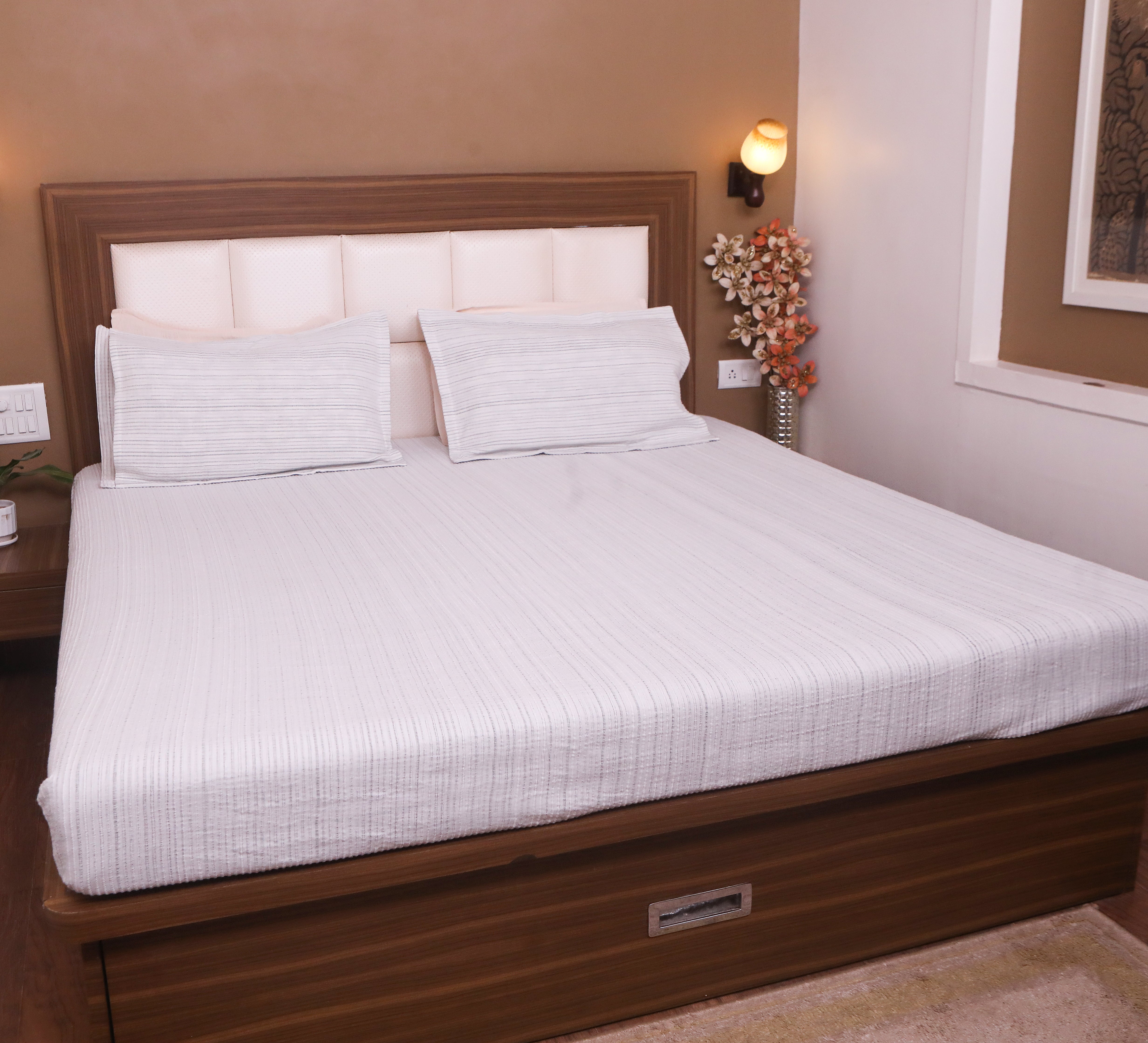 Woven Stripe Double  Bed Sheet