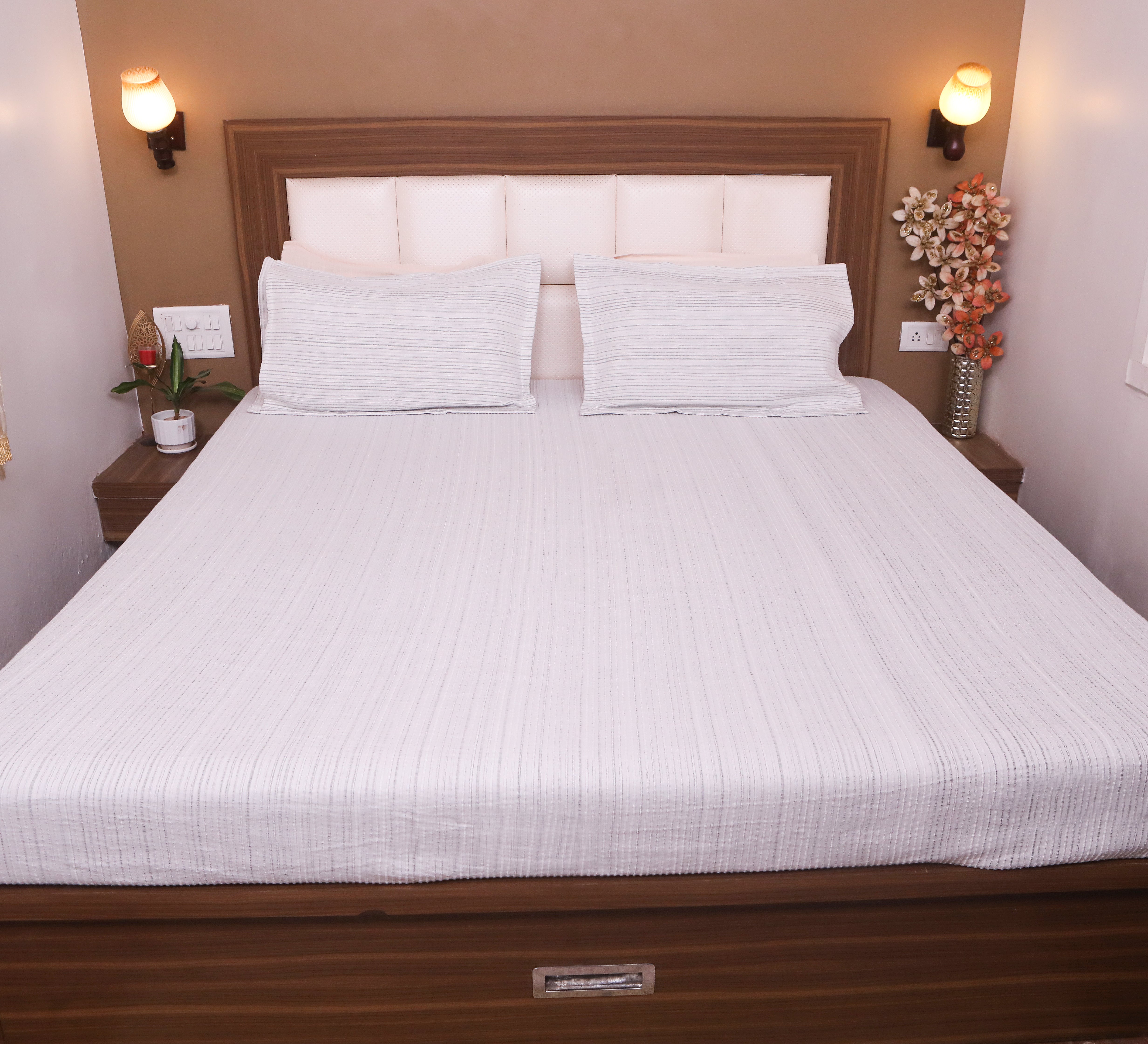 Woven Stripe Double  Bed Sheet