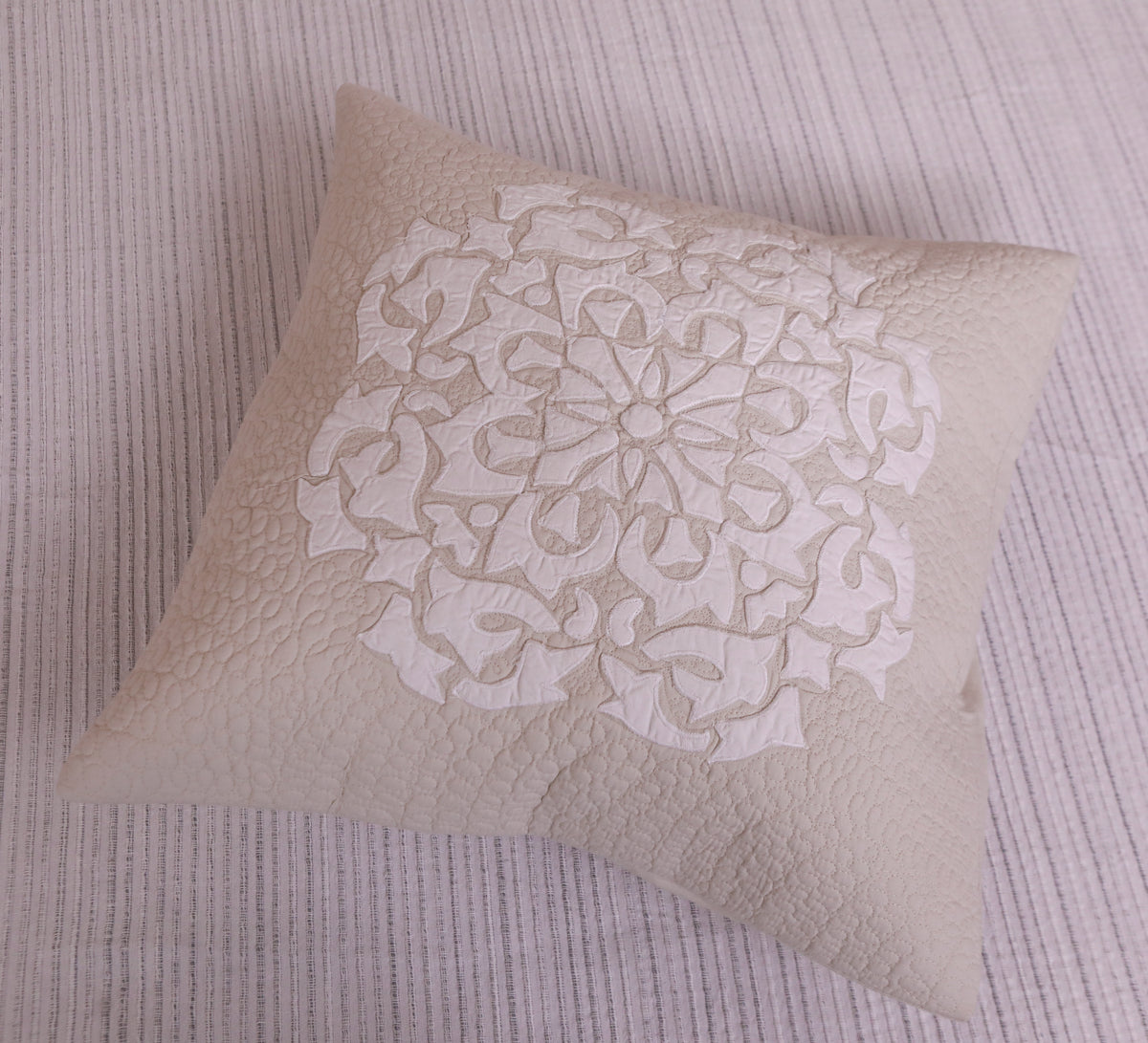 Handcrafted quilted 100% cotton aplique Cushion cover