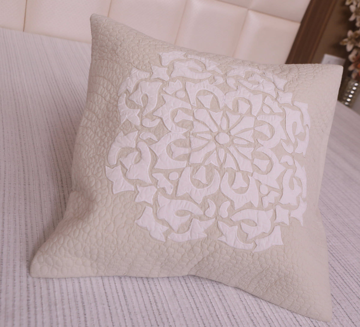 Handcrafted quilted 100% cotton aplique Cushion cover