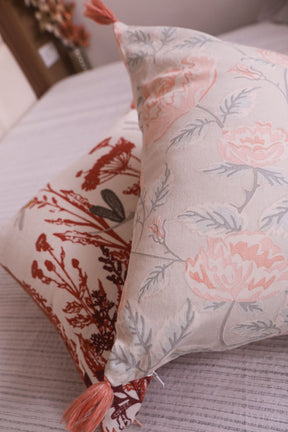 Peach nature  printed 100% cotton cushion cover