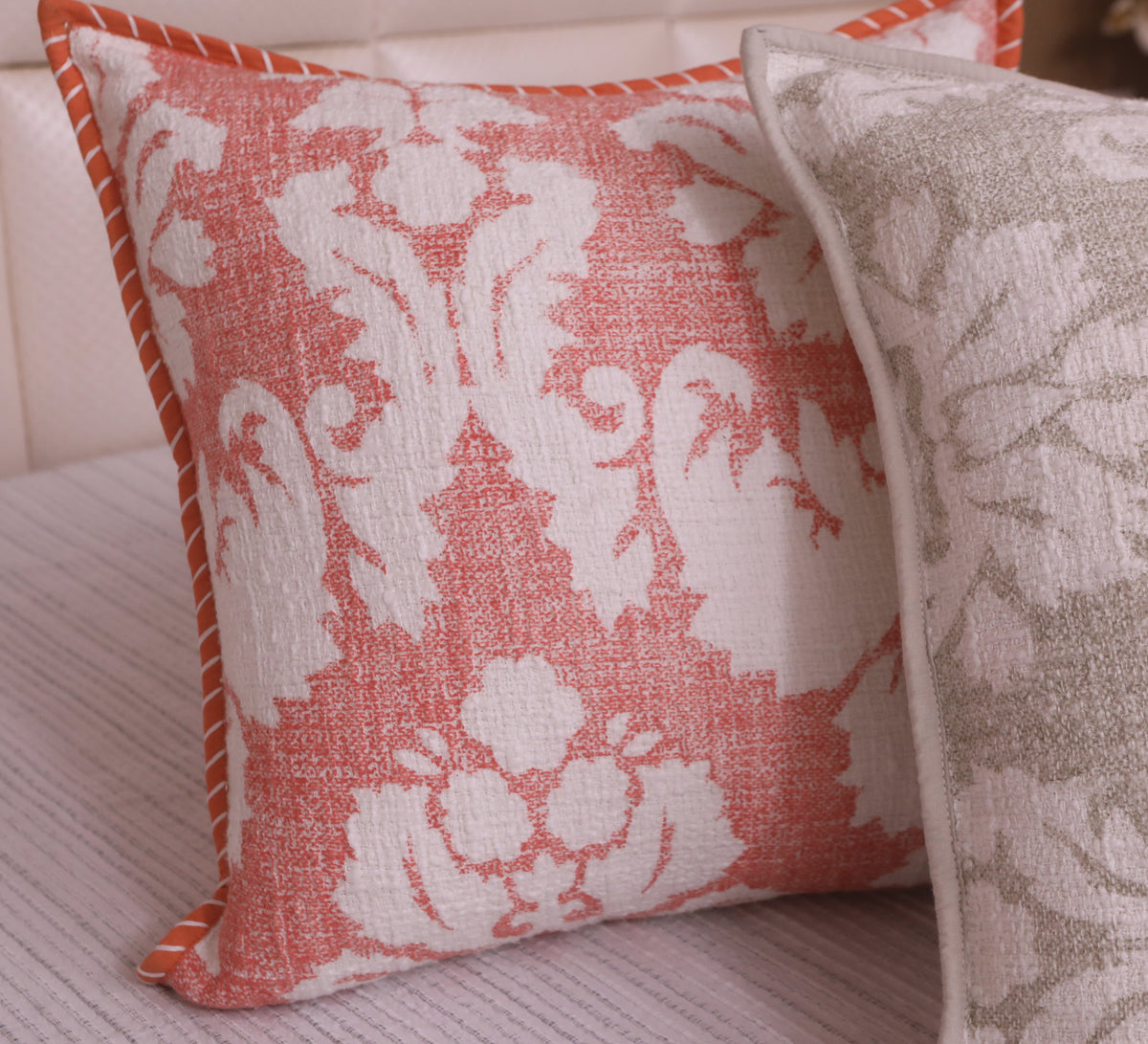 Orange Cotton Slub Floral Cushion Cover