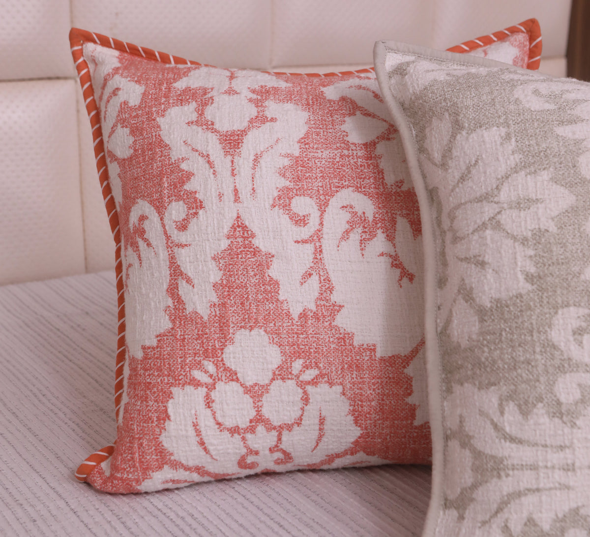 Orange Cotton Slub Floral Cushion Cover