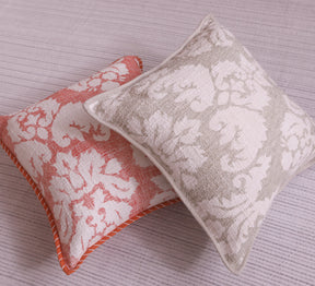 Beige Cotton Slub Floral  Cushion Cover