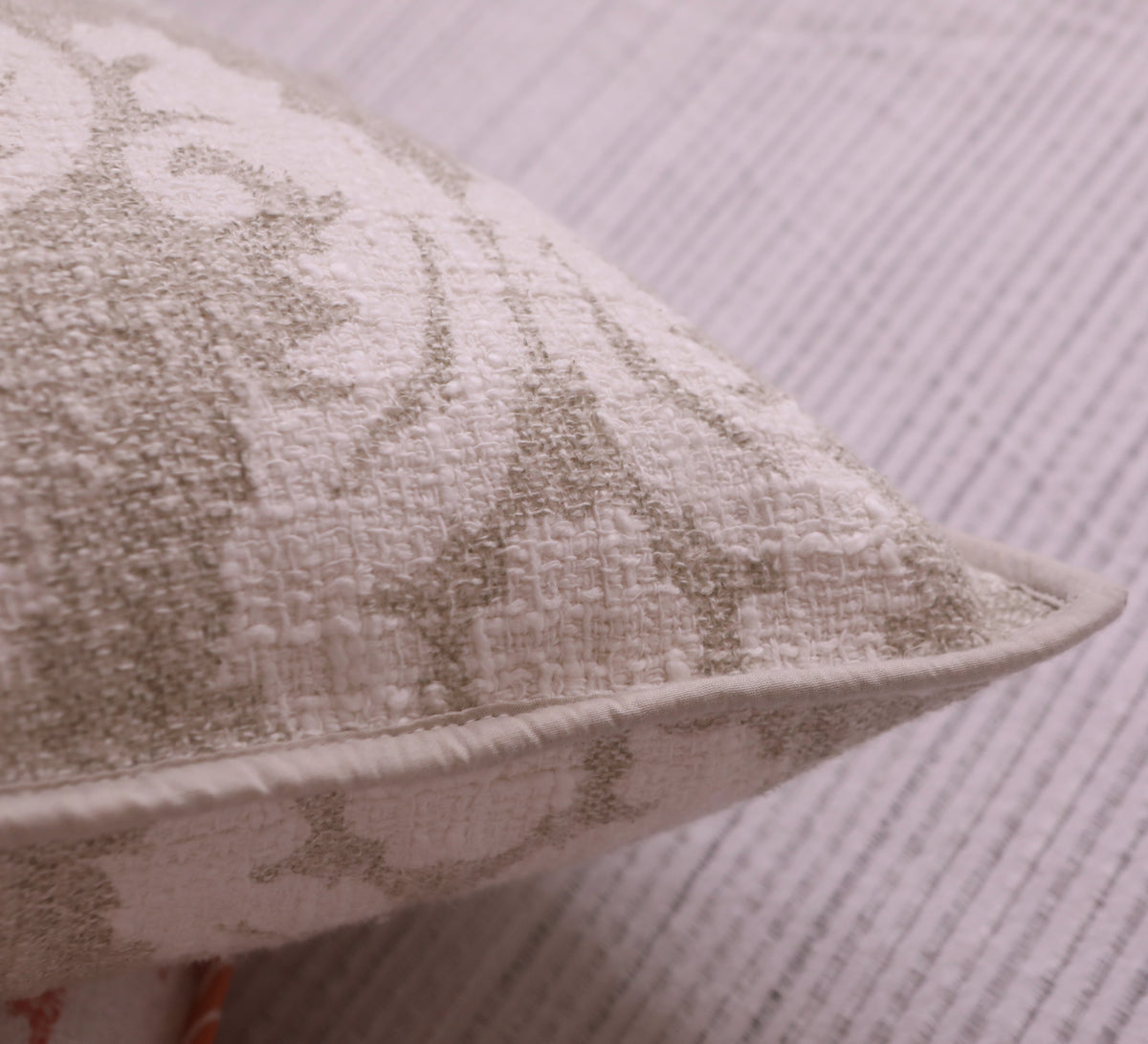 Beige Cotton Slub Floral  Cushion Cover