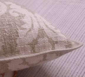 Beige Cotton Slub Floral  Cushion Cover