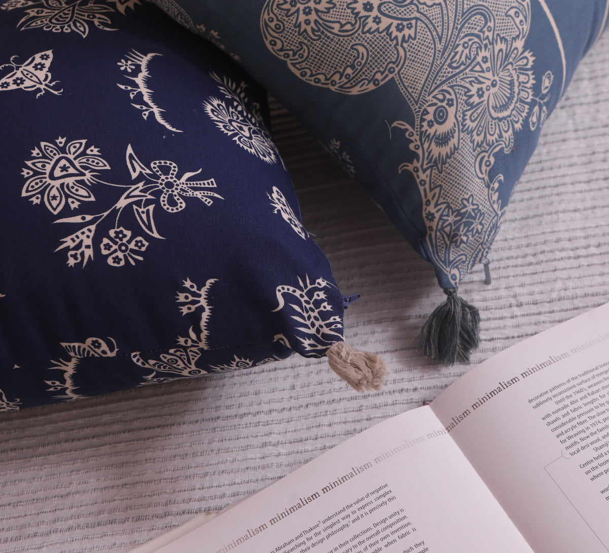 Navy blue 100% cotton floral Cushion Cover