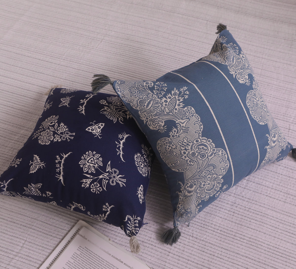 Navy blue 100% cotton floral Cushion Cover