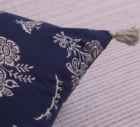 Navy blue 100% cotton floral Cushion Cover